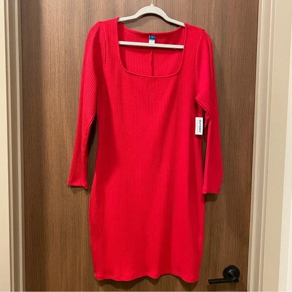 NEW Old Navy Red Fitted Square-Neck Mini Dress Size XL Ribbed Stretchy Date - Picture 3 of 12